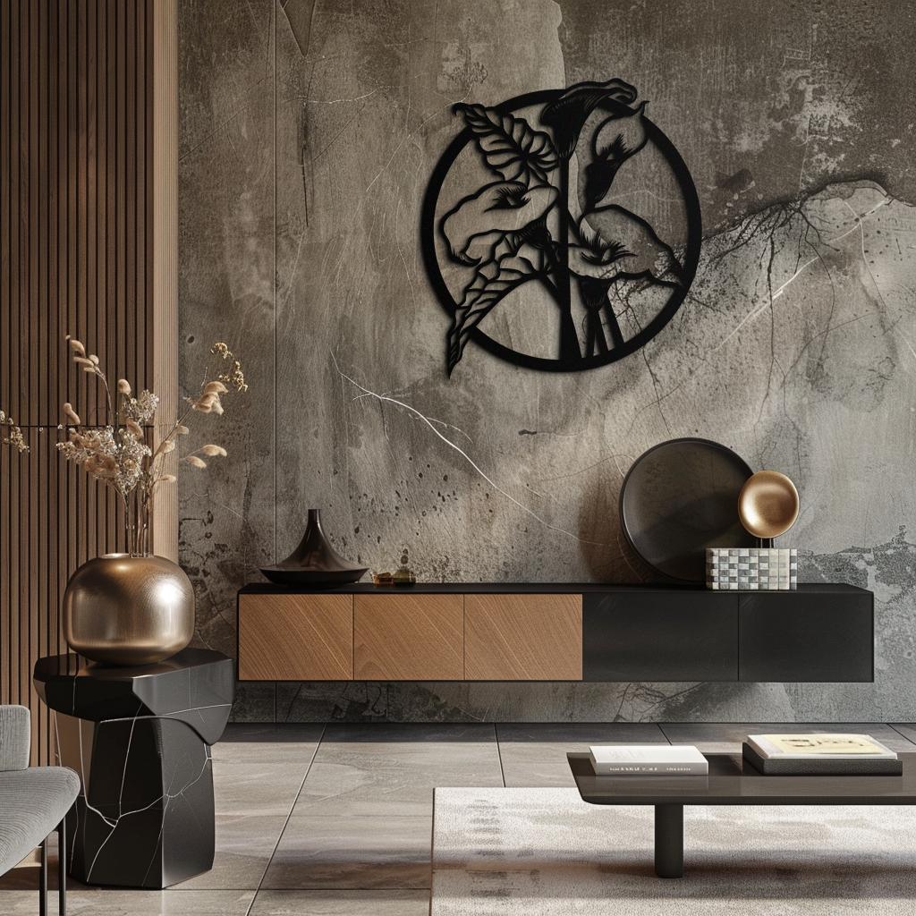 Floral Elegance Metal Wall Art - Modern Circular Flower Decor- KAF177
