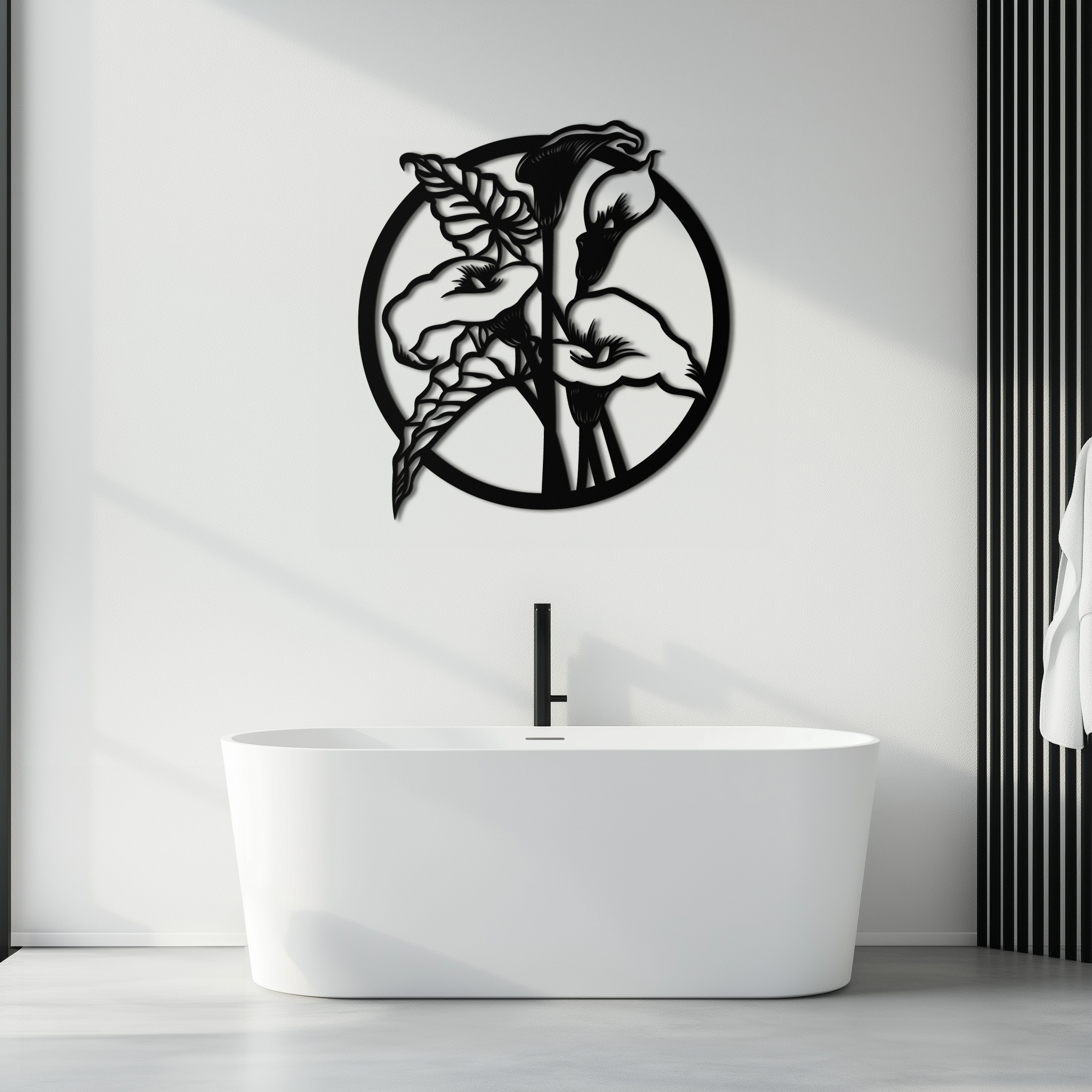 Floral Elegance Metal Wall Art - Modern Circular Flower Decor- KAF177