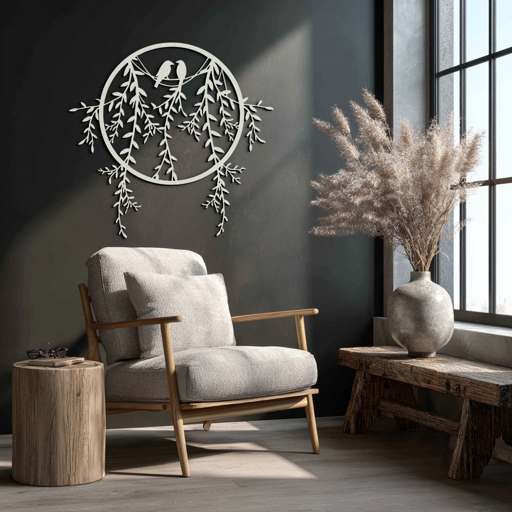 Love Birds Metal Wall Art – Romantic Nature Inspired Black Metal Decor- KAF523
