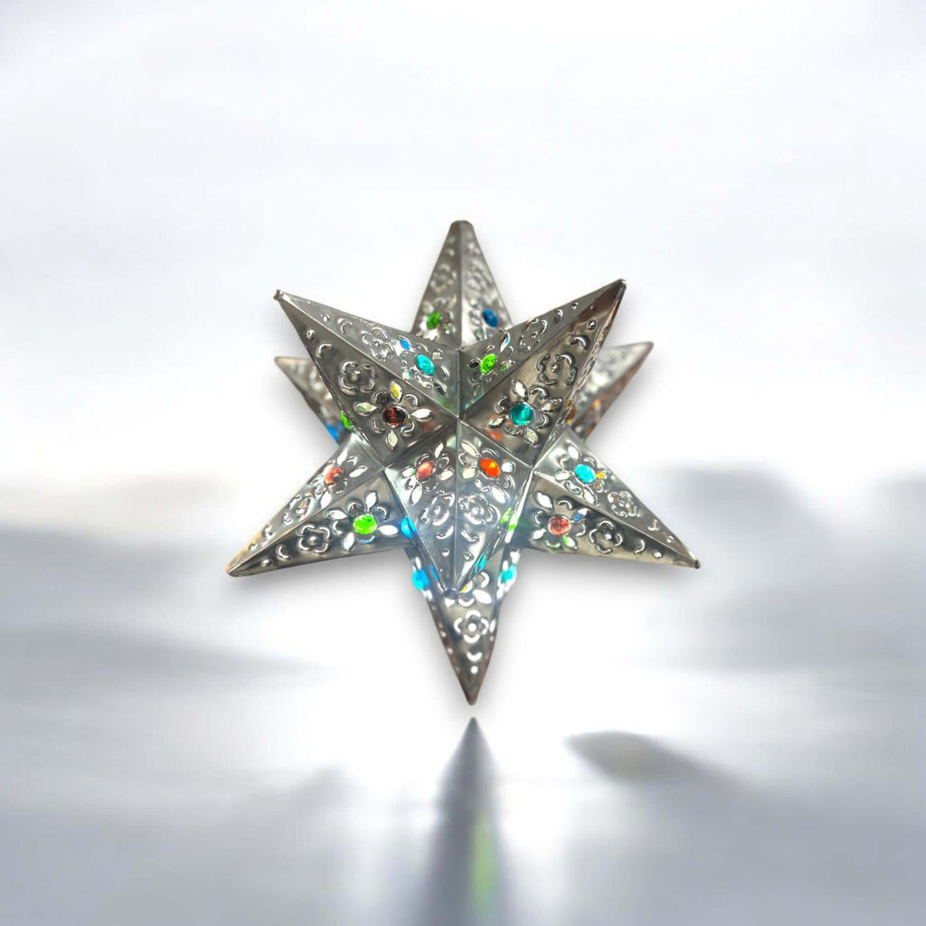 Handmade Metal Star Ornament | Stained Glass Light Fixture