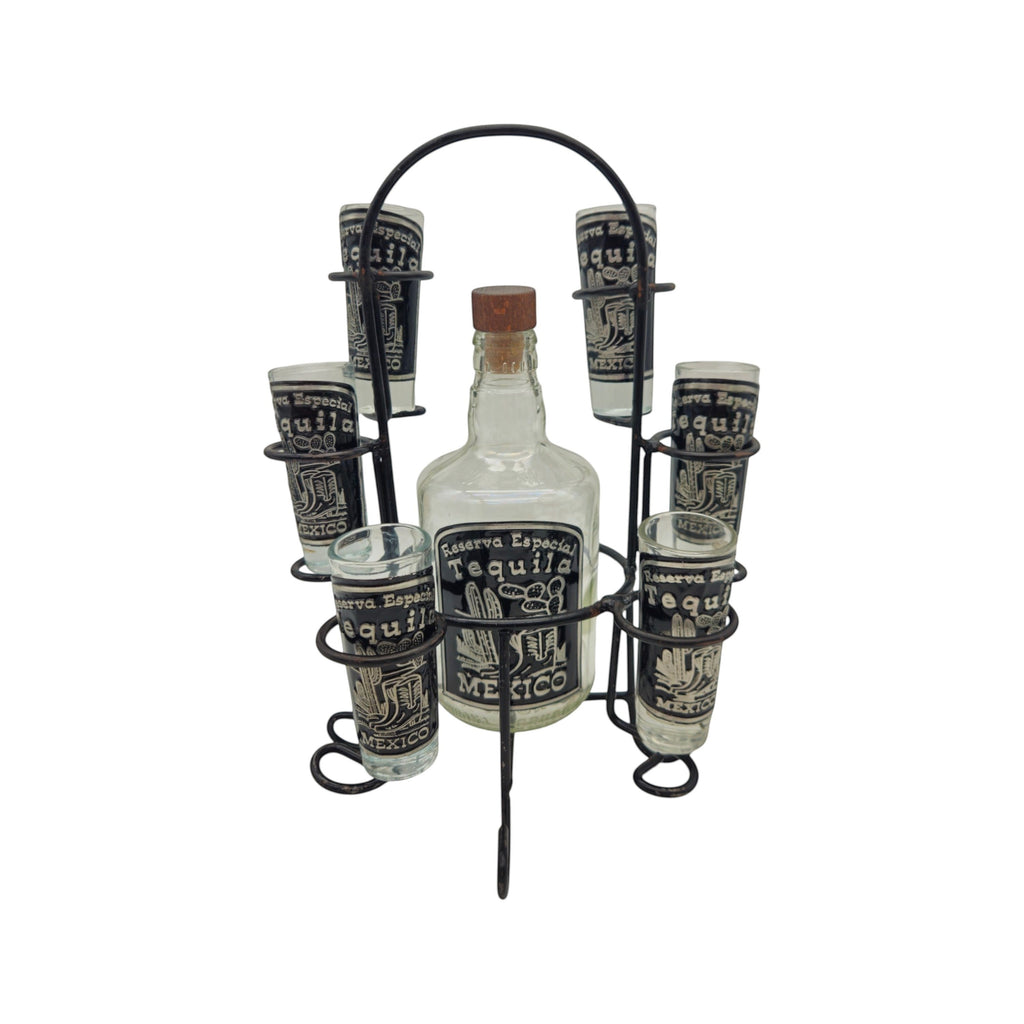 Mexican Tequila Decanter Set | Handmade Metal Holder