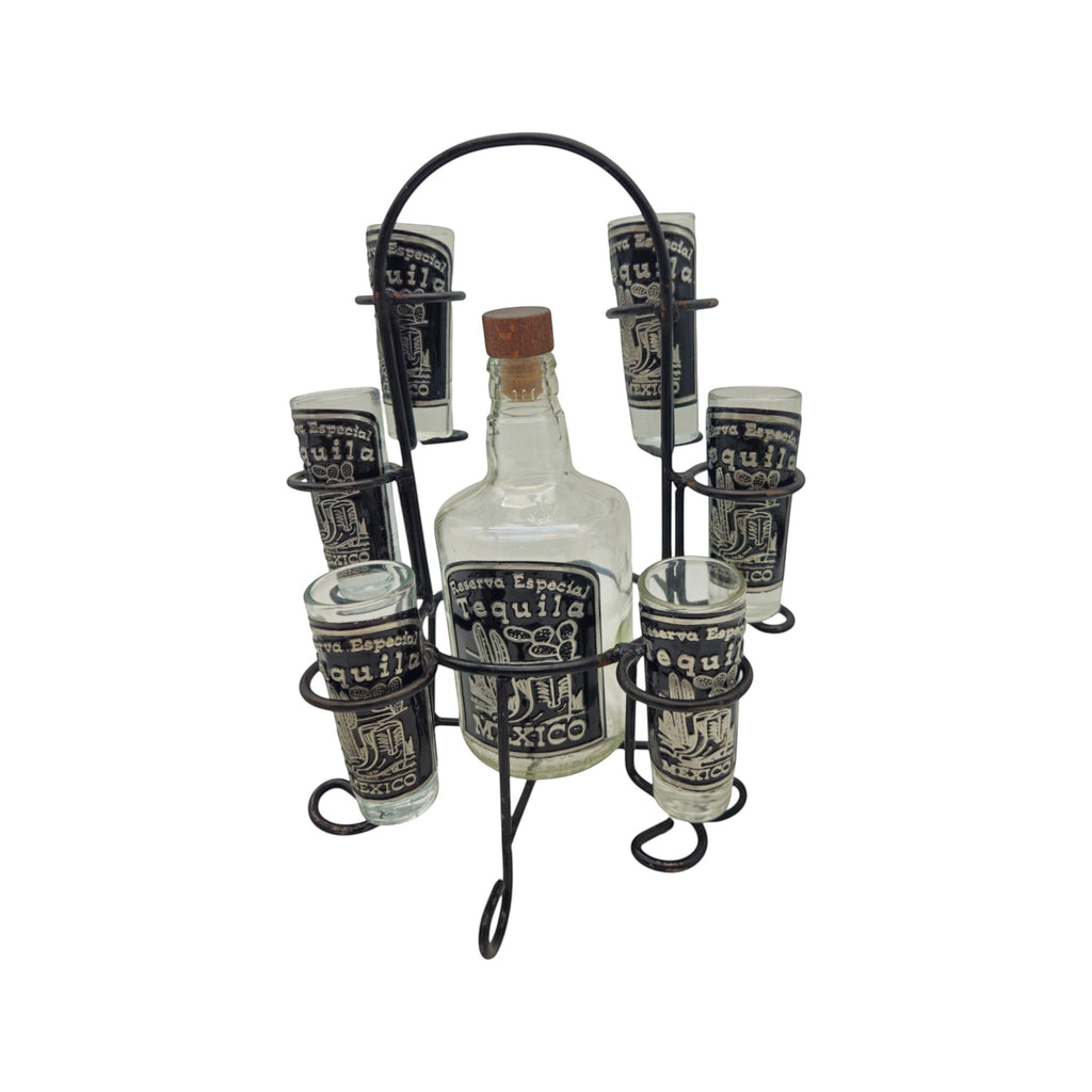 Mexican Tequila Decanter Set | Handmade Metal Holder