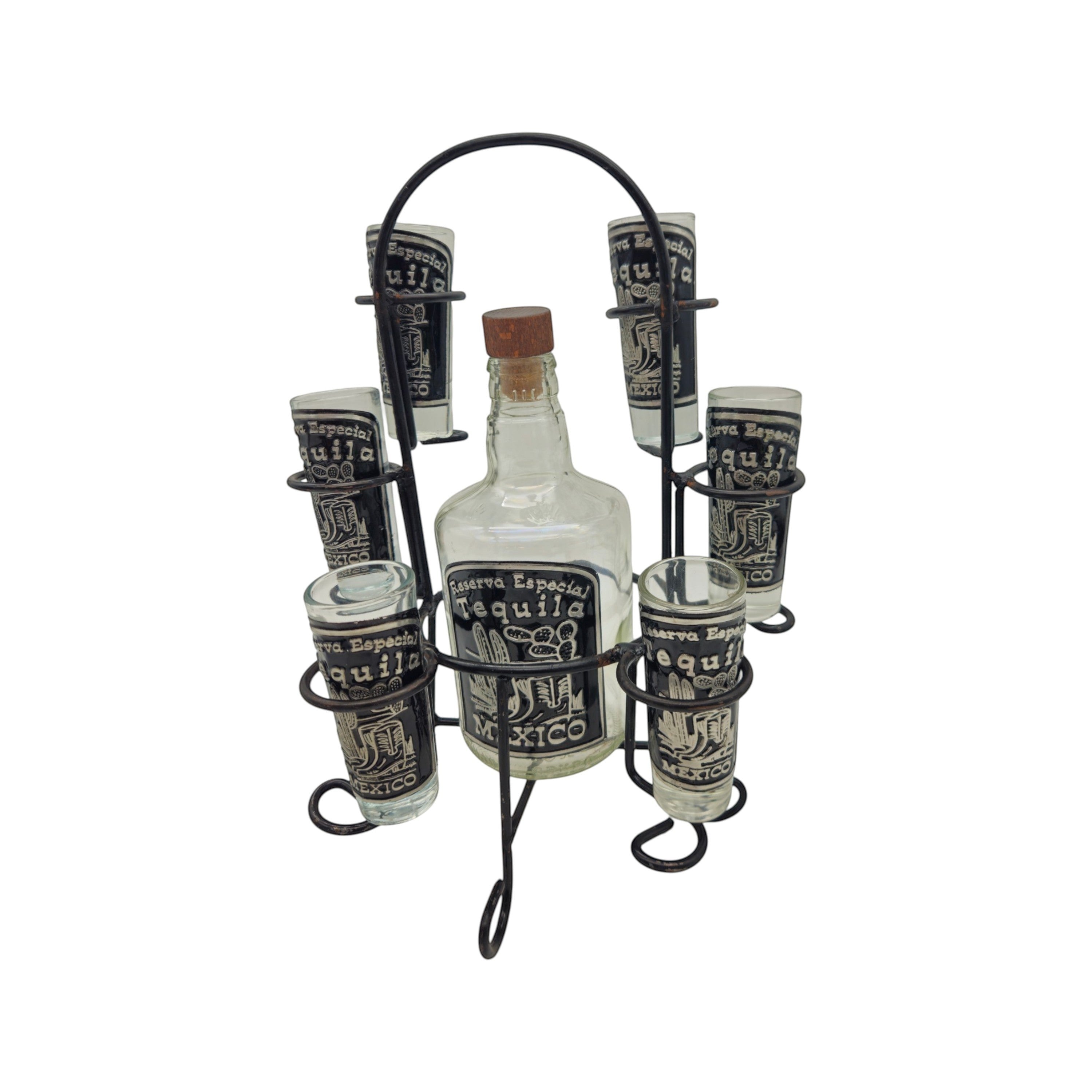 Mexican Tequila Decanter Set | Handmade Metal Holder