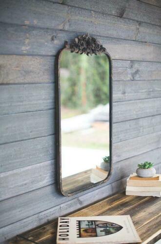 Kalalou Rectangle Metal Mirror With Flower Details 17.5''W x 1''D x 31.5''H